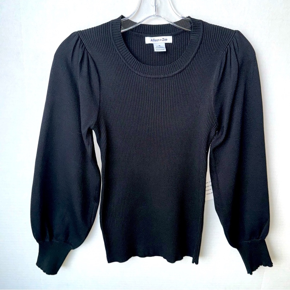 Allison + Zoe women’s Sz M Black Crew Neck Long sleeve Puffy Shoulder Sweater
